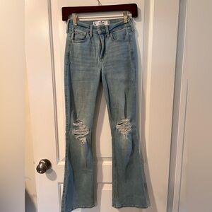 Hollister Light Blue Distressed Curvy Mid-Rise Boot Flare Jeans Size 24